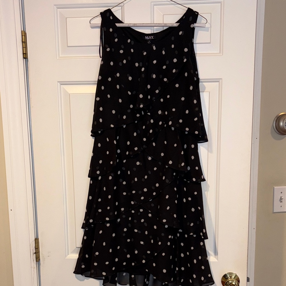 SLNY Black Dress with White Polka Dots